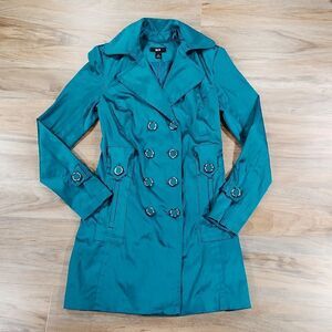 🔹️BCX Teal Satiny Double Breasted Trench Coat Small